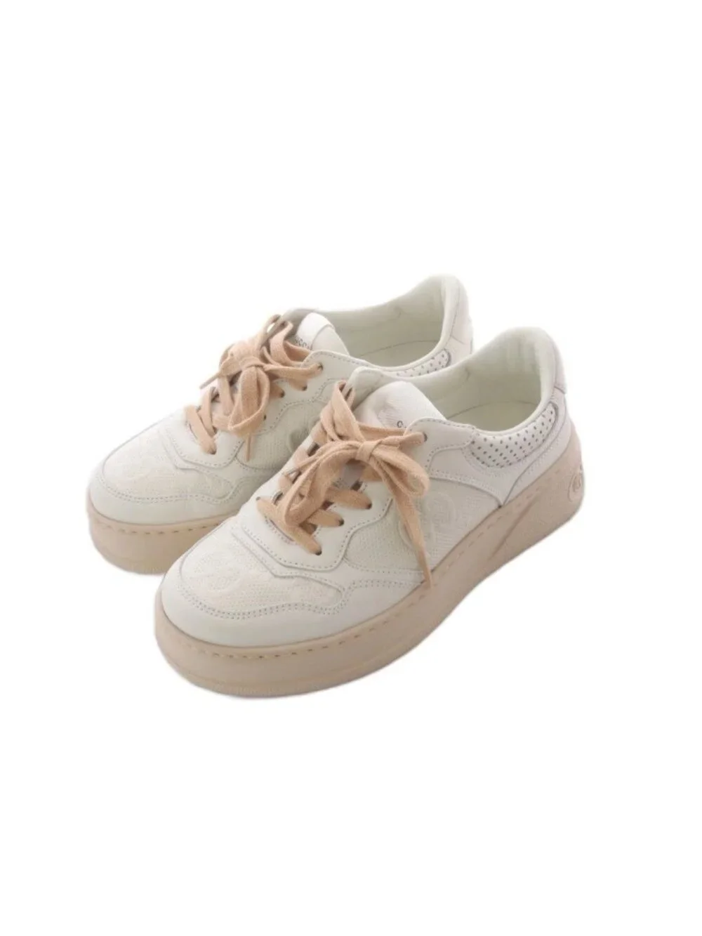 Gucci GG Embossed Chunky Sneakers Platform Leather White Pink